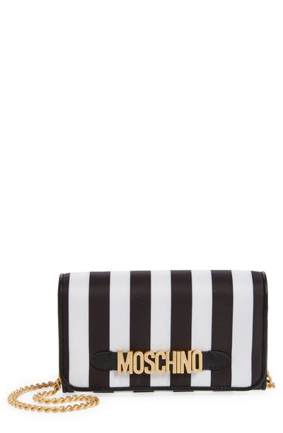 Moschino Logo Belt Stripe Nylon Shoulder Bag In Black White