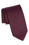 Ferragamo Man Wave Print Silk Tie In Navy/ Rosso