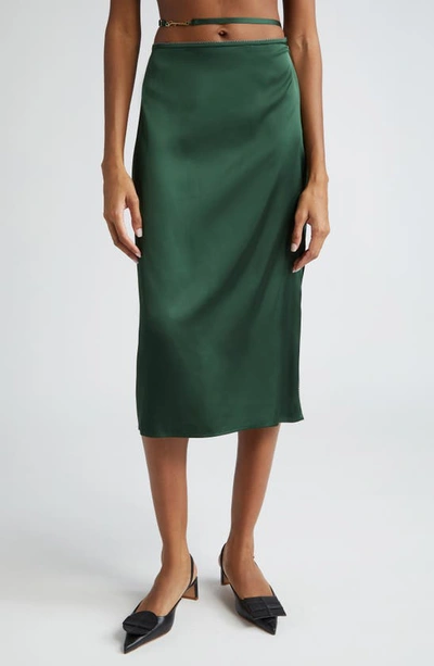 Jacquemus Notte Waist-strap Slit Satin Midi Skirt In Green