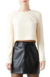 Grey Lab Power Shoulder Sequin Crop Top In Cream