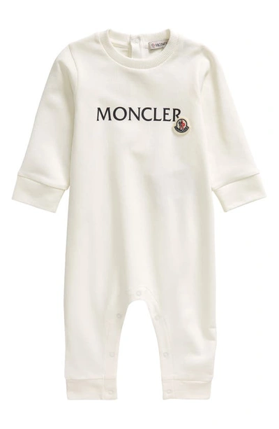 Moncler White Baby Jumpsuit With Logo In Natural