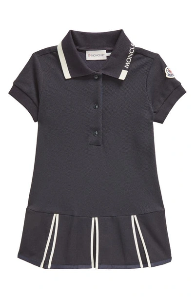 Moncler Kids' Logo Patch Polo Shirt Dress In Blue