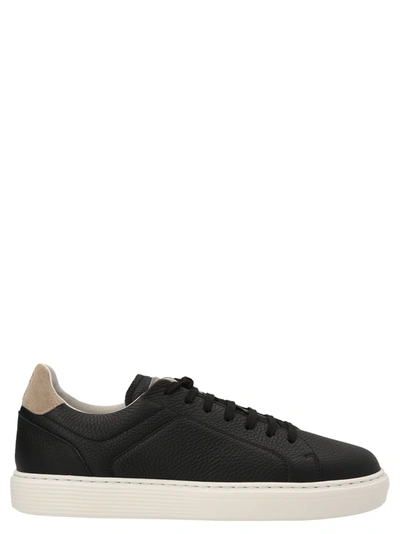 Brunello Cucinelli Logo Leather Sneakers In Black
