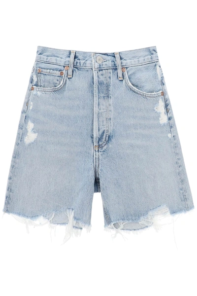 Agolde Stella Distressed Organic Denim Shorts In Blue