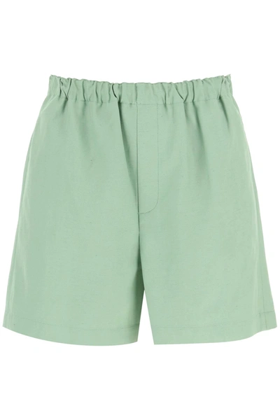 Loulou Studio Viscose And Linen Shorts In Verde