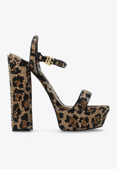 Dolce & Gabbana 105 Leopard Print Sandals In Beige