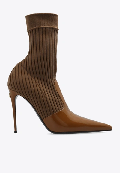 Dolce & Gabbana 105 Sock Ankle Boots In Brown