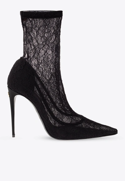 Dolce & Gabbana 110 Corded-lace Boots In Black