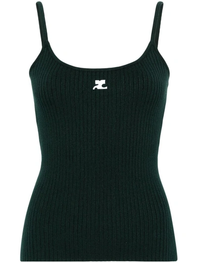 Courrèges Ribbed-knit Tank Top In Green