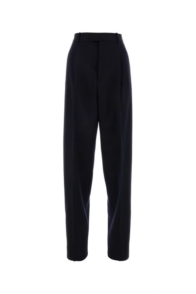 Bottega Veneta Woman Dark Blue Twill Pant In Black