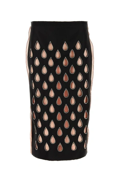 Gucci Cutout Bi-colour Silk Pencil Skirt In Black