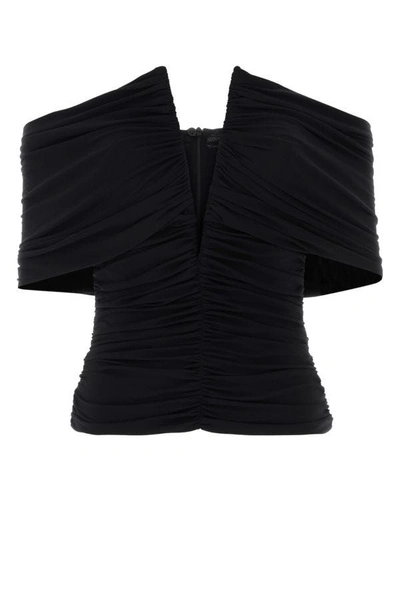 Magda Butrym Ruched Plunge Wrap Blouse In Black