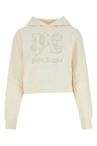 Palm Angels Woman Ivory Cotton Sweatshirt In White