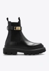 DOLCE & GABBANA BRANDED-STRAP LEATHER ANKLE BOOTS