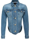 Pinko Curved-hem Denim Jacket In Blue