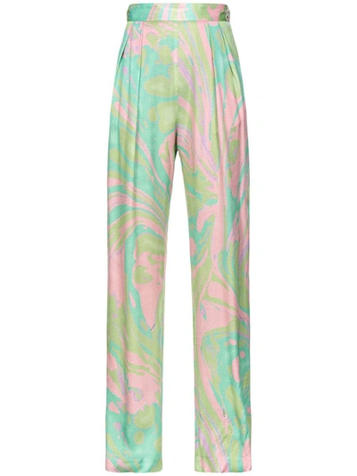 Pinko Abstract-print Straight-leg Trousers In Green