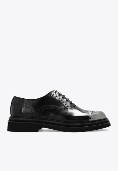 Dolce & Gabbana Contrast-toe Leather Brogue Shoes In Black
