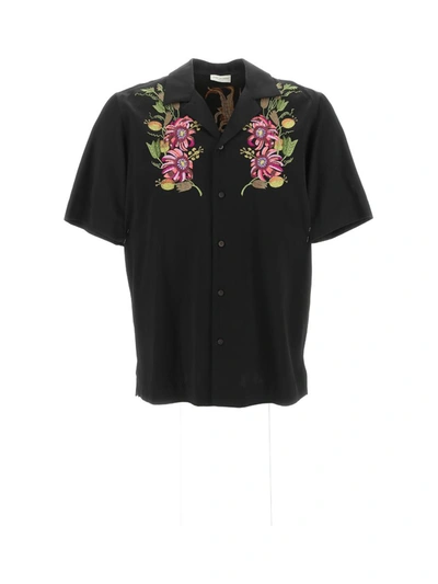 Dries Van Noten Floral Embroidered Buttoned Shirt In Black