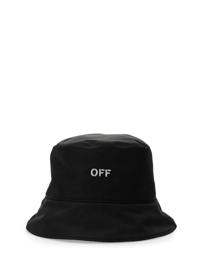 Off-white Bucket Hat With Logo In Black