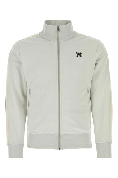 Palm Angels Monogram Embroidered Zipped Jacket In Light Grey,black