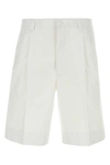 Prada Inverted Pleat Cotton Bermuda Shorts In White