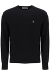 Vivienne Westwood 'alex' Black Crewneck Sweater With Orb Logo Detail On The Front In Black
