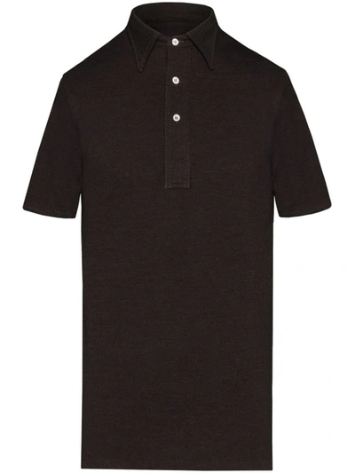 Maison Margiela Straight-point Collar Cotton-blend Polo Shirt In Brown