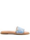 Michael Michael Kors Monogram Jacquard Open Toe Slides In Clear Blue