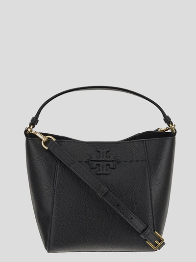 Tory Burch Grained Leather Mcgraw Bucket Bag In Black