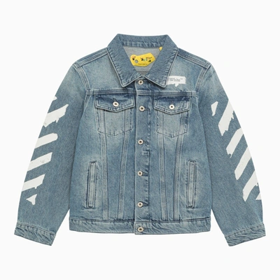 Off-white Kids' Denim Jacket With Paint Graphic Pattern In Blue