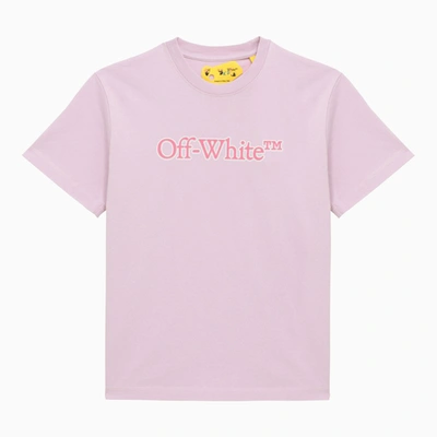 OFF-WHITE BIG BOOKISH LILAC COTTON T-SHIRT WITH LOGO