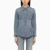 Chloé Long-sleeved Lapel Denim Coat In Blue