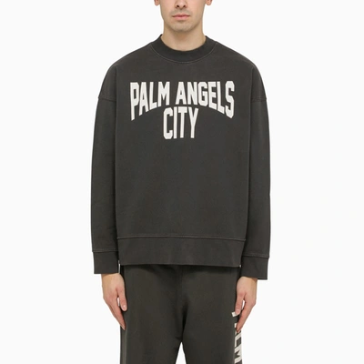 Palm Angels Pa City Washed Cotton Sweatshirt In Grey