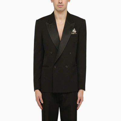 Off-white Satin-lined Virgin-wool Tuxedo Jacket In Black