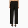PALM ANGELS BLACK VISCOSE TROUSERS WITH LOGO