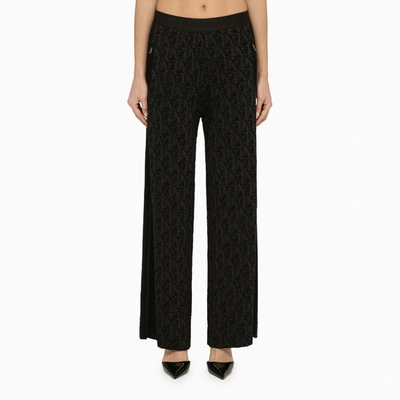 PALM ANGELS BLACK VISCOSE TROUSERS WITH LOGO