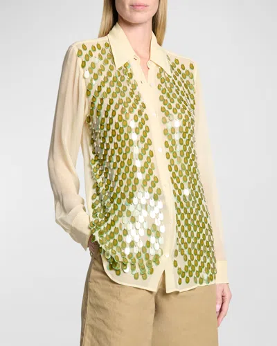 Dries Van Noten Chowy Embellished Button-front Shirt In Pale Yellow