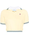 Casablanca Crop Pique Polo Shirt In Yellow & Orange