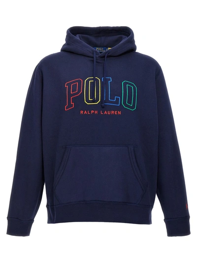 Polo Ralph Lauren Logo-embroidered Cotton-blend Jersey Hoodie In Blue