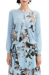 Oscar De La Renta Hollycock Wool Cardigan In Black/ Light Blue