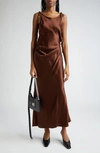 Acne Studios Wrap Midi Dress In Chocolate_brown