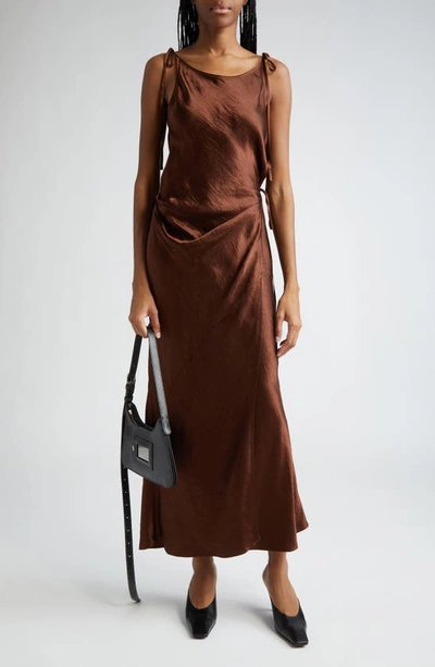 Acne Studios Wrap Midi Dress In Chocolate Brown