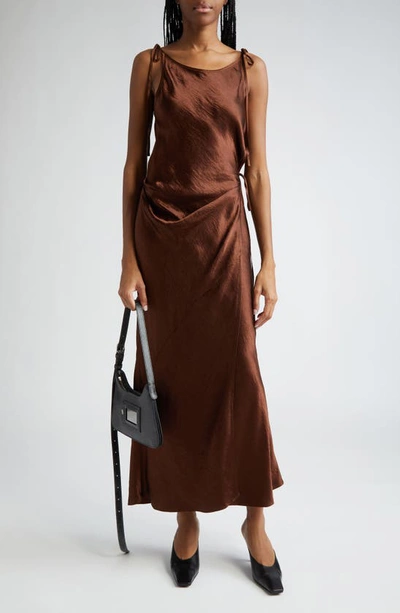 Acne Studios Wrap Midi Dress In Chocolate_brown