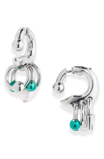 Acne Studios Ain Pierced Charm Hoop Earrings In Silver/ Green