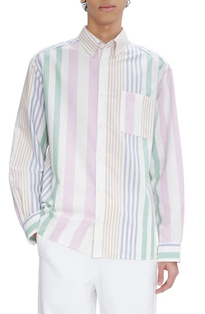 Apc Mateo Oversize Stripe Organic Cotton Button-down Shirt In Saa White Multicolor
