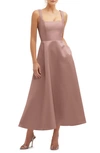 DESSY COLLECTION SQUARE NECK SATEEN MIDI GOWN