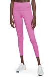 Nike Universa Medium Support High Waist 7/8 Leggings In Playful Pink/ Black