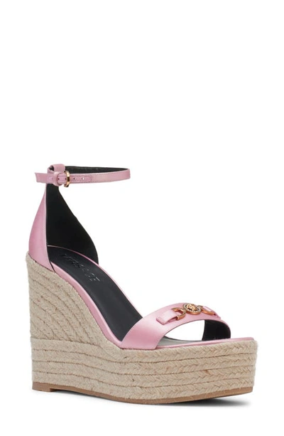 Versace Women's 140mm Satin Espadrille Wedge Sandals In Pink