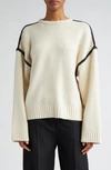 Totême Oversized Whipstitched Wool, Cashmere And Cotton-blend Sweater In Snow