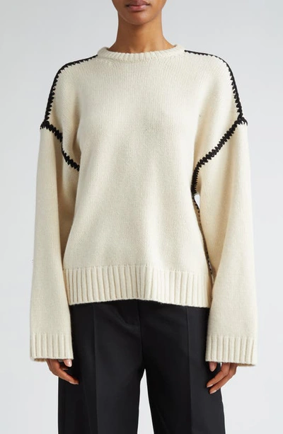 Totême Cashmere-blend Knit Sweater With Embroidered Detail In Snow